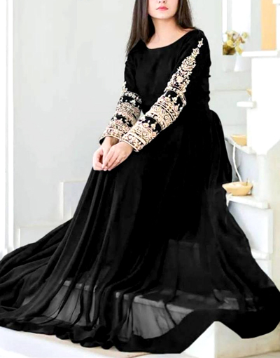 Readymade Embroidered Black Chiffon Maxi Price in Pakistan
