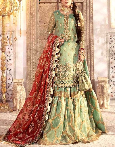 Glamorous Embroidered Masoori Bridal Dress with Embroidered Organza Dupatta