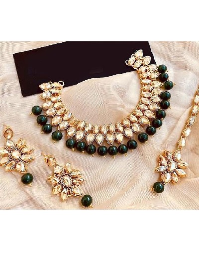 Adorable Green Beads Party Wear Jewellery Set with Earrings & Tikka Price in Pakistan