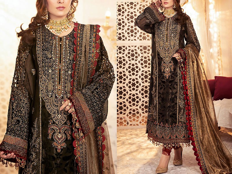 Heavy Embroidered & Handwork Net Wedding Dress with Net Dupatta Price in Pakistan