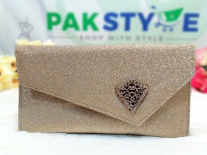 Women's Party Wear Clutch Purse - Golden Price in Pakistan