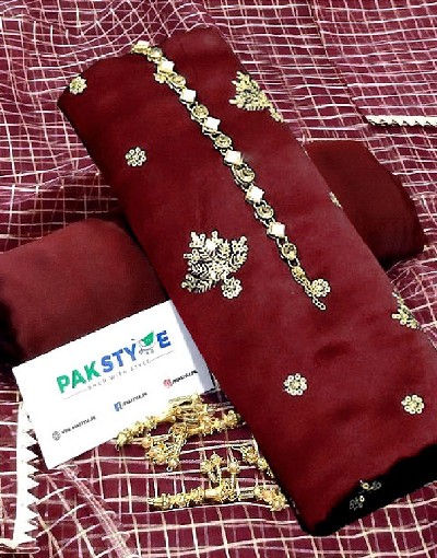 Fancy Embroidered Shamoz Silk Party Wear Dress with Shamoz Silk Trouser Price in Pakistan