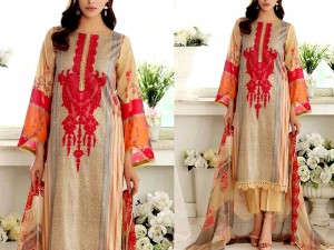 Embroidered Lawn Dress with Chiffon Dupatta Price in Pakistan