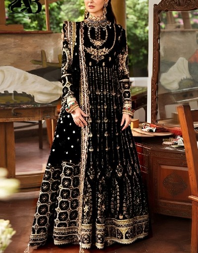 Luxury Handwork Heavy Embroidered Net Bridal Maxi Dress Price in Pakistan