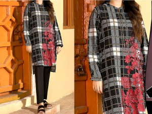 Heavy Front Panel Embroidered Check Design Lawn Dress 2022 with Chiffon Dupatta Price in Pakistan