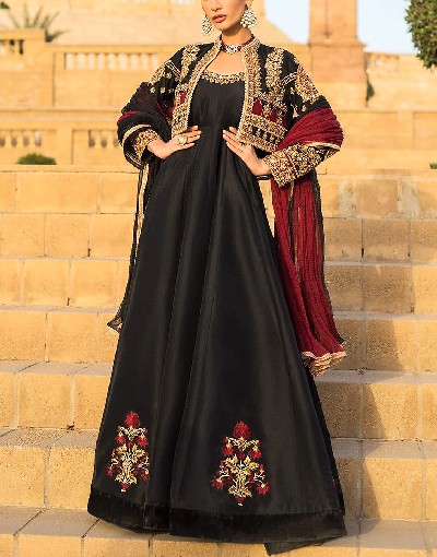 Handwork & Luxury Embroidered Black Silk Maxi Dress Price in Pakistan