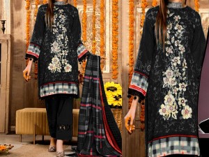 Embroidered Black Lawn Suit with Chiffon Dupatta Price in Pakistan