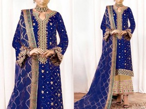 Luxury Embroidered Fancy Cotton Lawn Suit with Embroidered Bamber Chiffon Dupatta Price in Pakistan