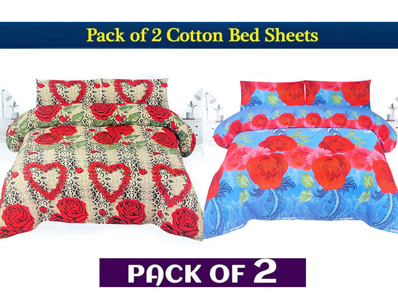 Pack of 2 King Size Crystal Cotton Bed Sheets of Your Choice