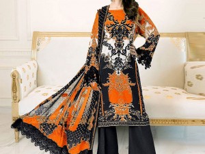 Trendy Sequins Embroidered Lawn EID Dress 2022 with Chiffon Dupatta Price in Pakistan