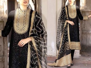 Heavy Embroidered Black Chiffon Party Wear Dress Price in Pakistan