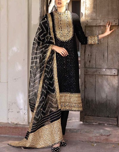 Heavy Embroidered Black Chiffon Party Wear Dress Price in Pakistan