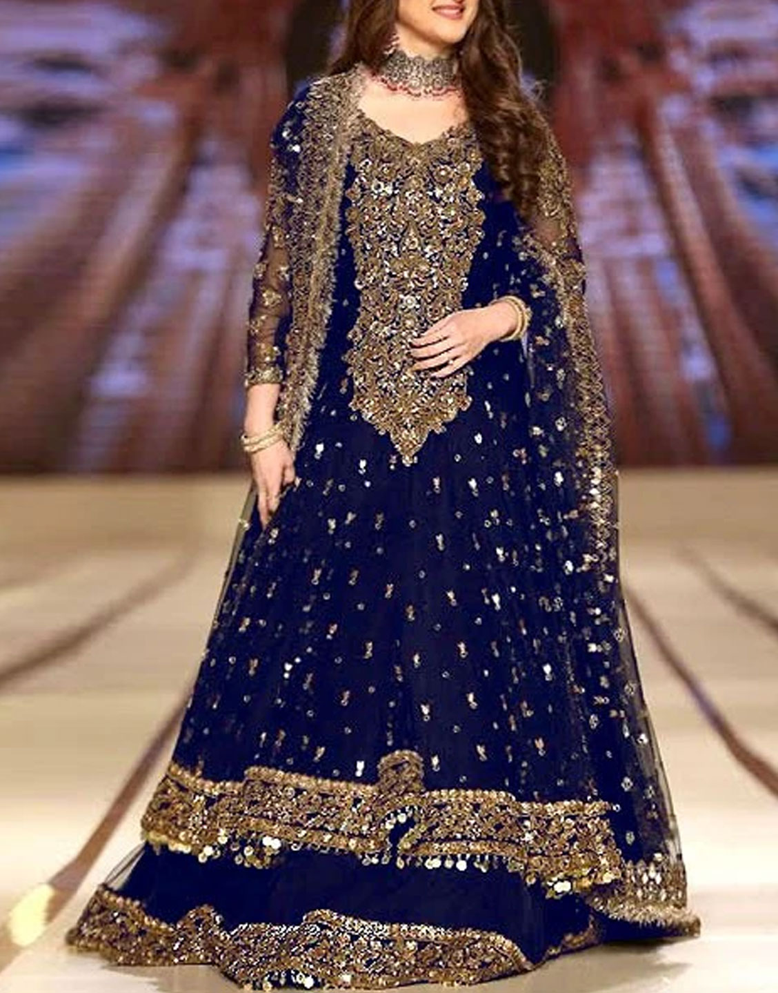 Mirror Work Heavy Dori Embroidered Net Maxi Dress 2022 Price in Pakistan
