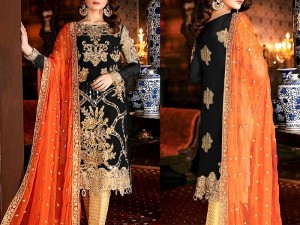 Heavy Mirror Work Embroidery Black Chiffon Wedding Dress Price in Pakistan