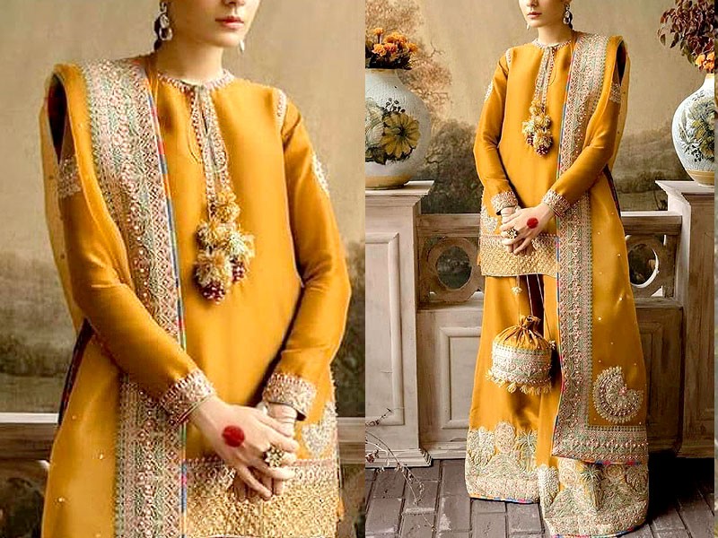 Handwork Embroidered Silk Wedding Dress with Embroidered Organza Dupatta Price in Pakistan