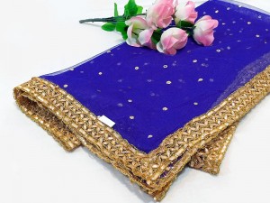 Gota Lace Net Dupatta - Blue Price in Pakistan
