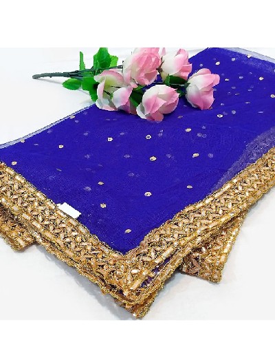 Gota Lace Net Dupatta - Blue Price in Pakistan