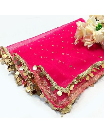 Fancy Coin Lace Net Dupatta - Pink Price in Pakistan