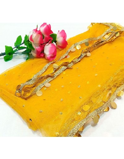 Fancy Coin Lace Net Dupatta - Yellow Price in Pakistan