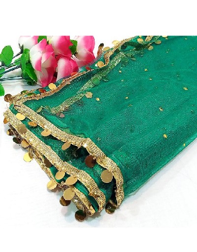 Fancy Coin Lace Net Dupatta - Zinc Green Price in Pakistan