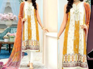 Trendy Embroidered EID Lawn Dress 2022 with Chiffon Dupatta Price in Pakistan