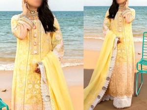 Luxury Embroidered EID Lawn Dress with Printed Chiffon Dupatta Price in Pakistan