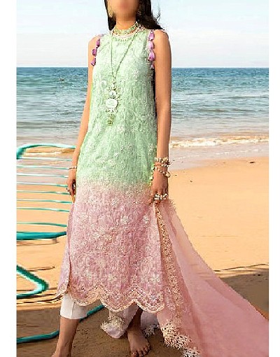 Luxury Embroidered EID Lawn Dress with Printed Chiffon Dupatta Price in Pakistan