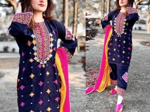 Luxury Embroidered EID Lawn Dress 2022 with Bamber Chiffon Dupatta Price in Pakistan