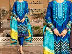 Elegant Sequins Embroidered EID Lawn Dress with Embroidered Lawn Dupatta