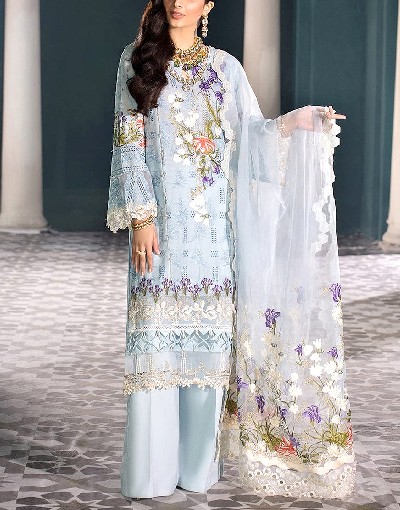 Luxury Schiffli Embroidered Lawn Dress with Embroidered Organza Dupatta Price in Pakistan