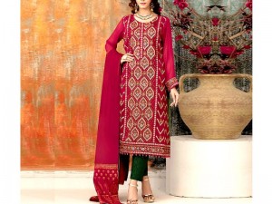 Heavy Embroidered Fancy Cotton Lawn Dress with Embroidered Bamber Chiffon Dupatta Price in Pakistan