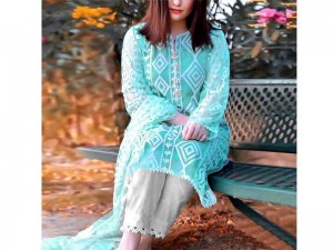 Luxury Embroidered Cotton Lawn Suit with Embroidered Bamber Chiffon Dupatta