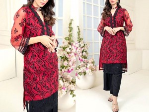 Heavy Embroidered Fancy Cotton Lawn Dress with Embroidered Bamber Chiffon Dupatta Price in Pakistan