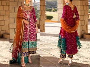 Heavy Embroidered Chiffon Party Wear Dress with Embroidered Silk Trouser Price in Pakistan