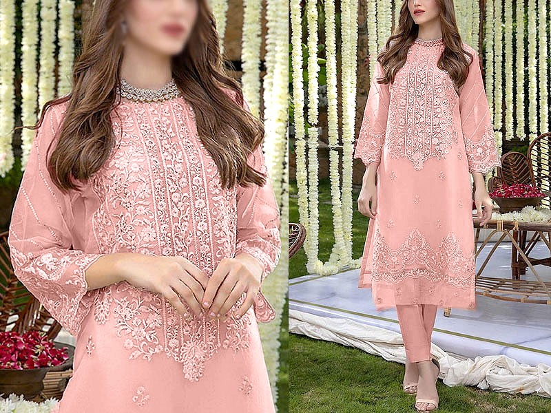 2-Piece Embroidered Fancy Organza Party Wear Dress 2023 Price in Pakistan