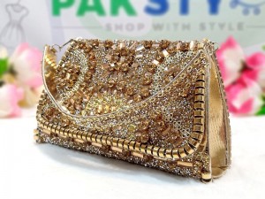 Fancy Evening Party Wear Golden Clutch Bag Price in Pakistan