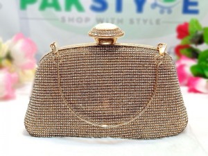 Luxury Diamante Crystal Golden Bridal Clutch Bag Price in Pakistan