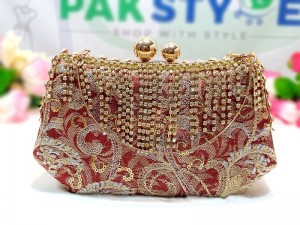 Luxury Banarasi Silk Embroidered Bridal Clutch Bag - Red Price in Pakistan