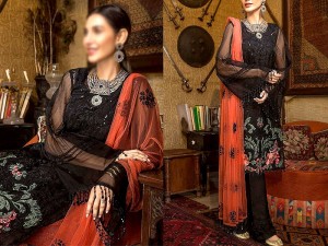 Embroidered Black Net Party Wear Dress 2023 with Inner Price in Pakistan