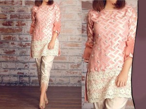 Adorable 2-Piece Sequins Embroidered Pink Linen Dress 2022 Price in Pakistan