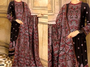 Luxury Embroidered Karandi Dress with Heavy Embroidered Karandi Shawl