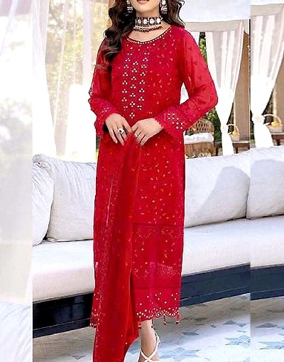 Heavy Embroidered Red Chiffon Party Wear Dress 2022 Price in Pakistan
