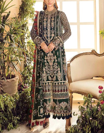 Luxury Heavy Embroidered Green Chiffon Wedding Dress 2022 Price in Pakistan