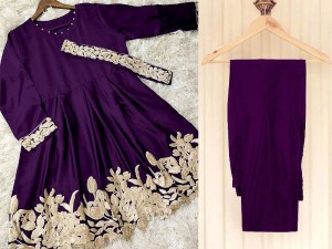 Readymade 2-Piece Embroidered Shamoz Silk Dress Price in Pakistan