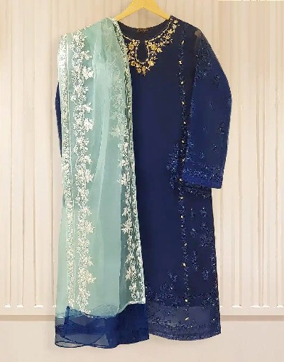 Fancy Embroidered Organza Party Wear Dress 2023