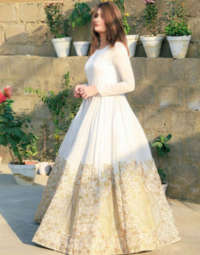 Readymade Embroidered White Chiffon Maxi with Inner Price in Pakistan