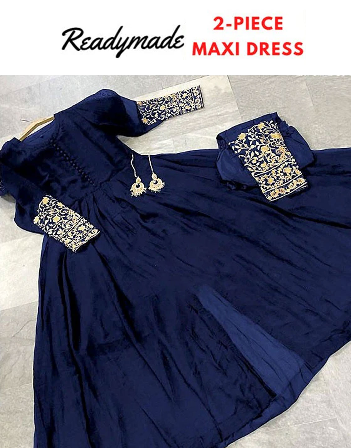 Readymade 2-Piece Embroidered Chiffon Maxi with Embroidered Silk Trouser Price in Pakistan