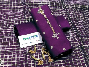 Banarsi Style Embroidered Raw Silk Dress with Organza Check Design Dupatta Price in Pakistan