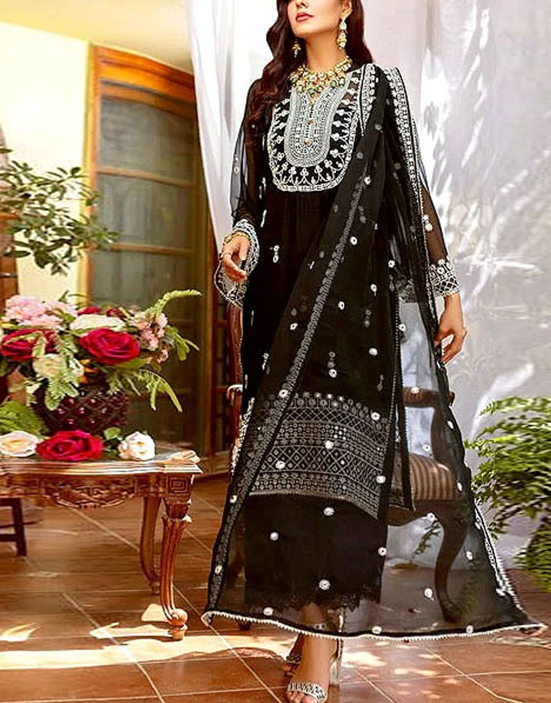 Adorable Embroidered Black Chiffon Party Wear Dress 2022 Price in Pakistan