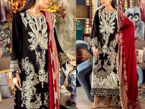 Embroidered Black Khaddar Dress 2022 with Wool Shawl Dupatta